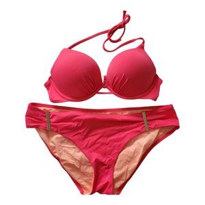 Victoria's Secret Bright Coral Pink Bikini Top 34B Bottom Large